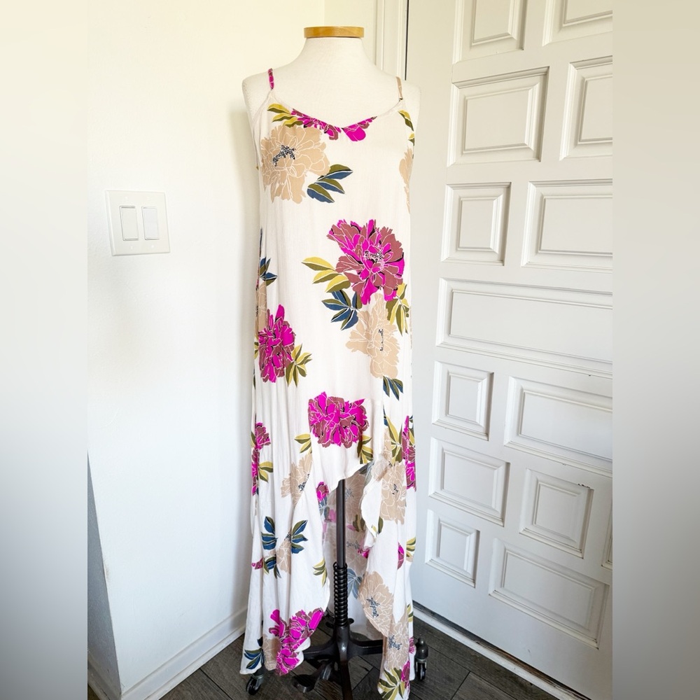 Billabong Kick It Up Floral Maxi Dress Pink Yellow High-Low Size Medium